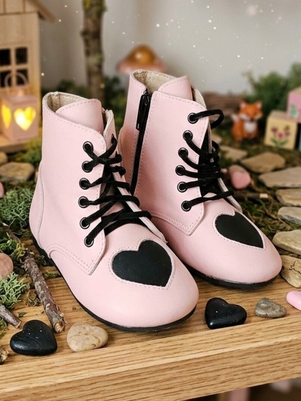 227 Spellbound Soles Pink Heart Detail Lace Up Zip Combat Boots Size 9 Toddler